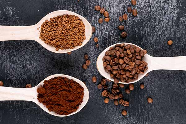 top view different coffee types on dark background